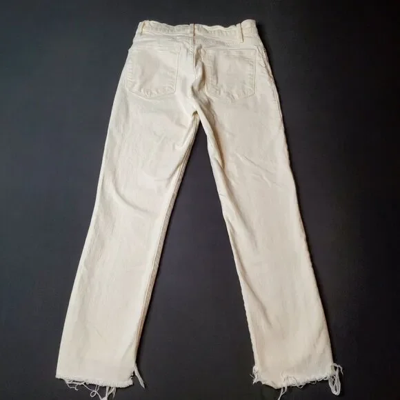 Frame Women Size 24 Le High Straight Jean Raw Stagger Hem Distressed White - Picture 3 of 9